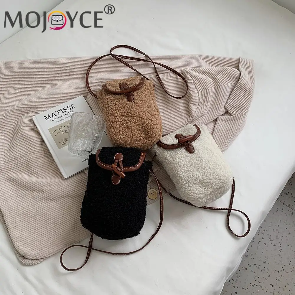 

Fashion Women Faux Fur Horn Button Shoulder Crossbody Bag Casual Autumn Winter Solid Color Mini Coin Wallet Travel Handbags
