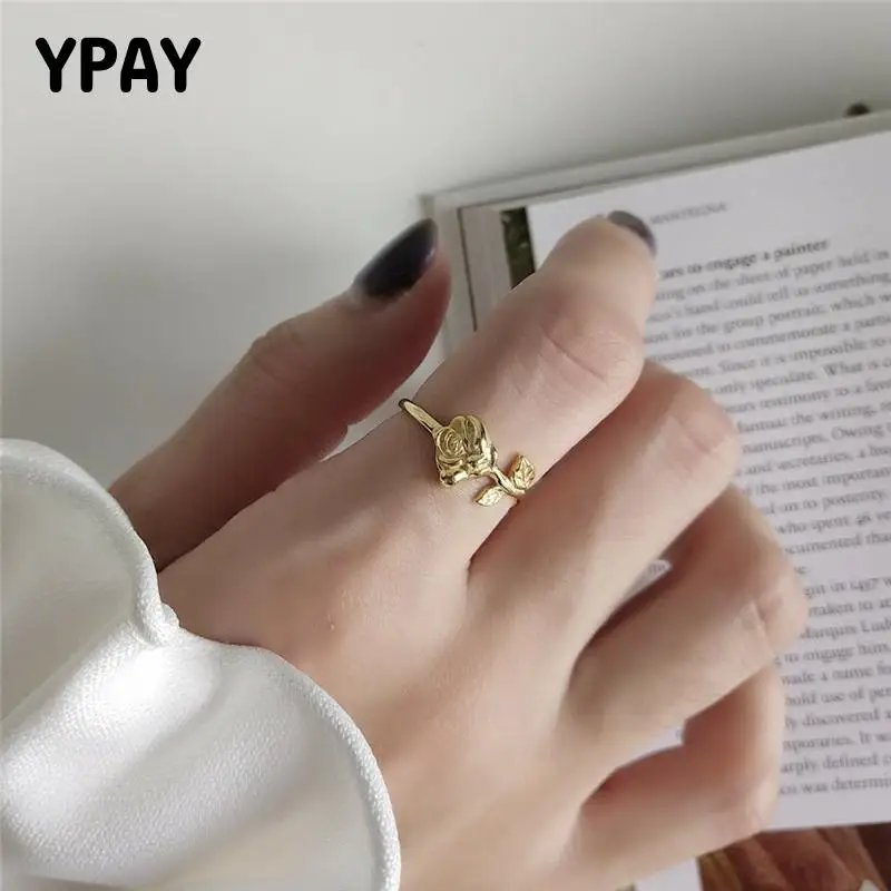 

Женские кольца с розовым цветком YPAY, корейские Многослойные открытые кольца с золотым покрытием, из натуральной кожи, в подарок на свадьбу и...