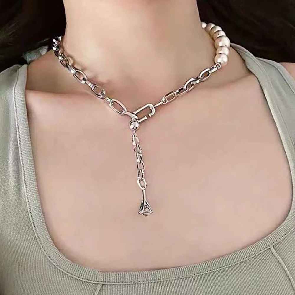 

Новое модное ожерелье-цепочка для женщин, мужской кулон в виде креста, очаровательные ювелирные изделия, жемчужное колье-чокер, ожерелье
