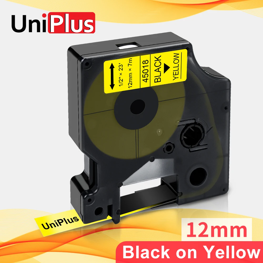 

UniPlus 45018 Dymo D1 Label Tapes for Dymo MobileLabeler LM400 LabelPoint 300 Printer Ribbon Black on Yellow 12mm Label Maker