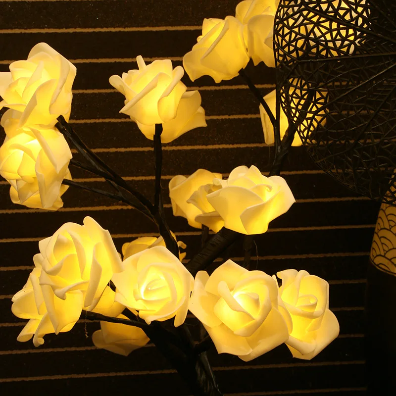 

LED Table Lamp Romantic Rose Flower Bedside Night Light Home Decoration Desk Light Simulation Tree Christmas Wedding Party Decor
