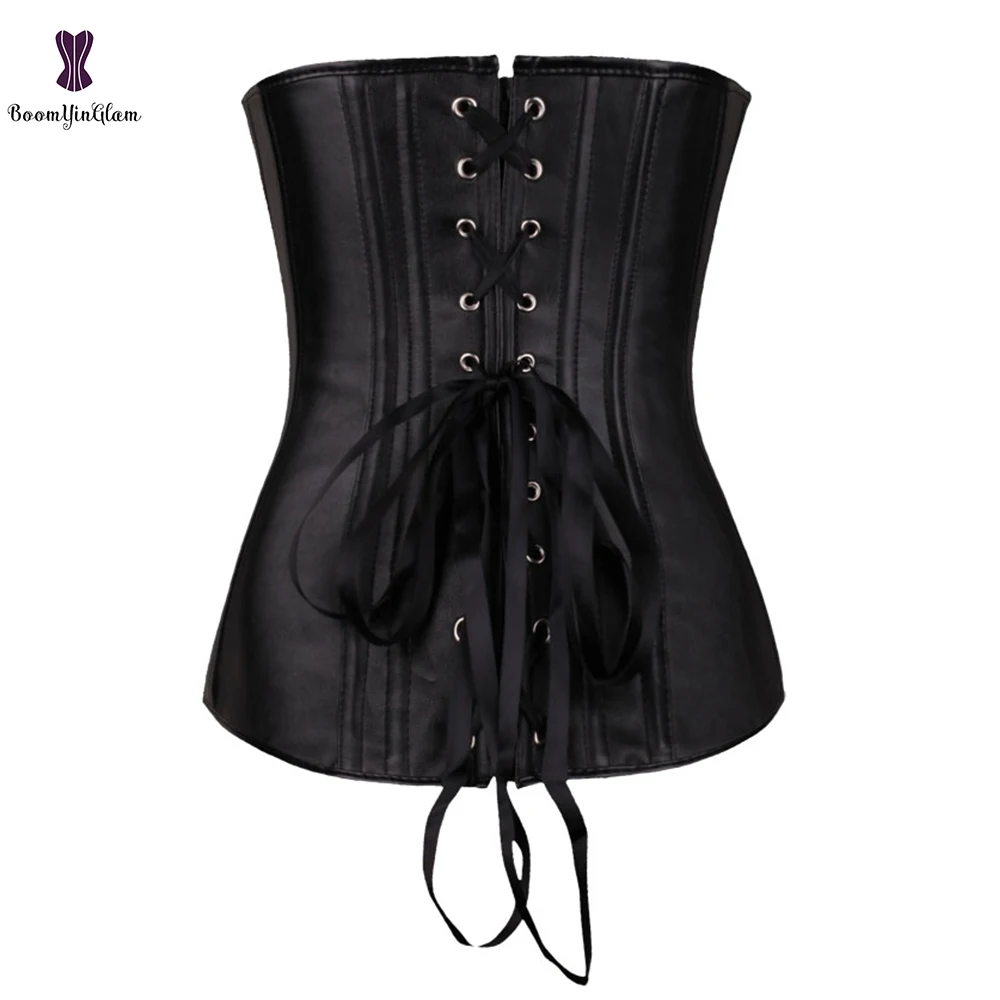 

Sexy Women's Waist Shaper Plus Size Gothic Faux Leather Zipper Front Corset Top Lace Up Boned Bustier Black Red 834#