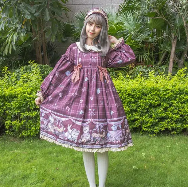 Японский в винтажном стиле милое платье Лолита милый кружевной бант с воротником