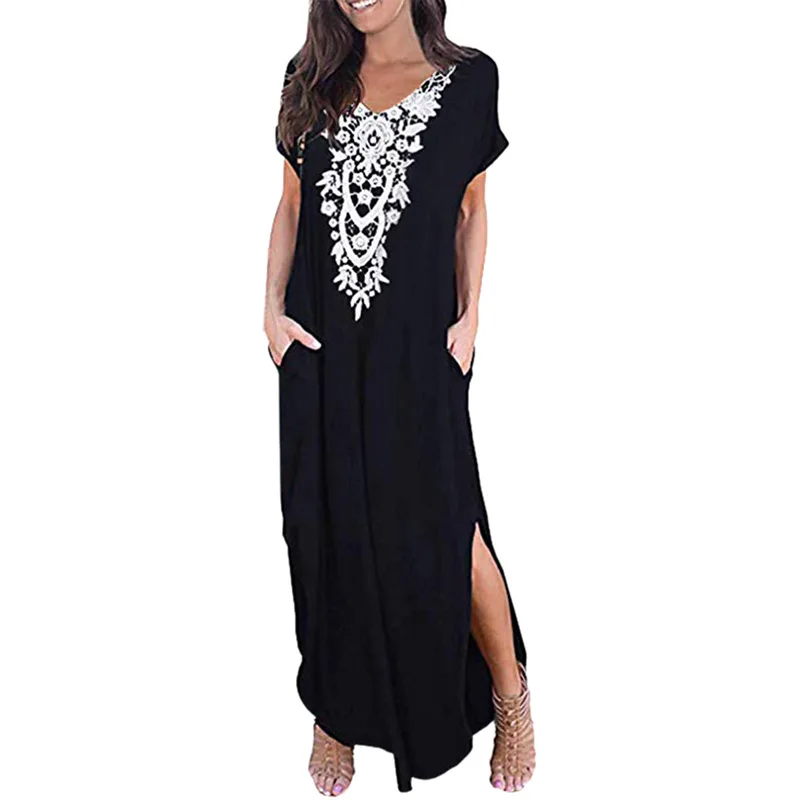 Женское платье свободного покроя размера плюс кружевное с коротким рукавом