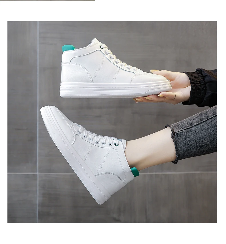 Женские кроссовки без шнуровки белые кожаные на плоской платформе