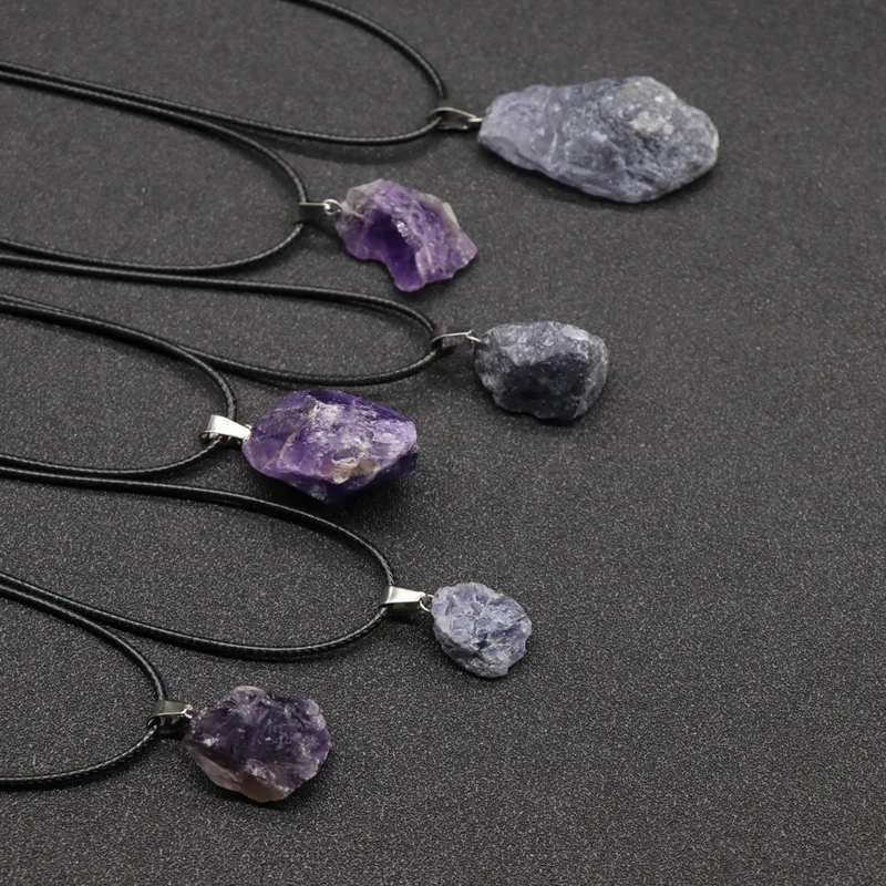 Ожерелье из 2 нитей с аметистом ожерелье подвеской натурального кристалла