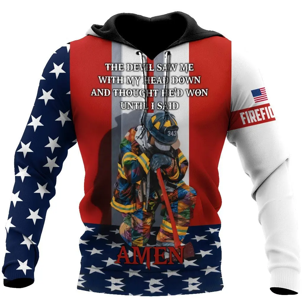 3D Printed Firefighter Veteran Force  Sweatshirts Men New Autumn Spring Brand Hooded Hoodie Hip Hop Men Sweatshirt Hoody