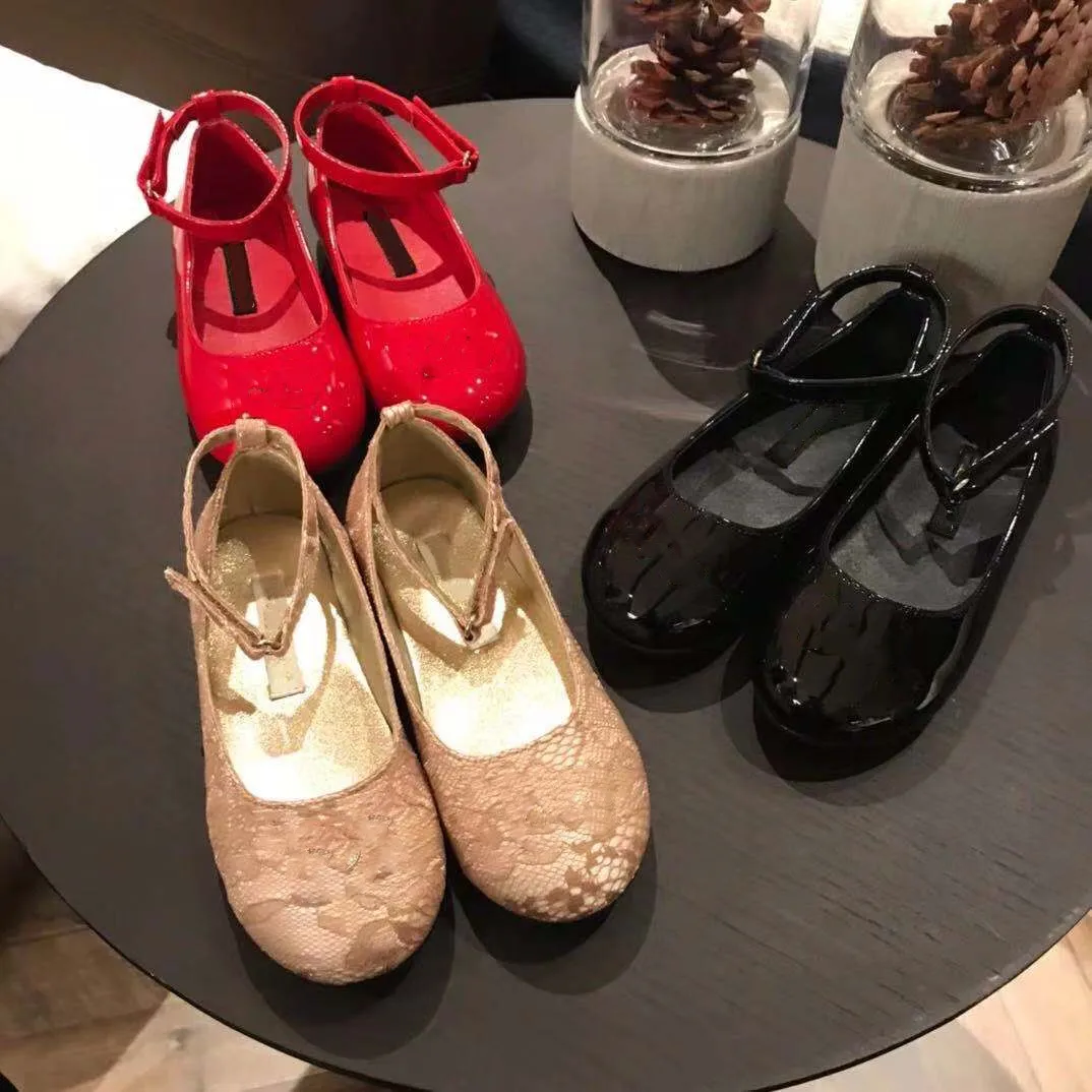 

2021 spring and summer new children's Shoes Black Red Lace gold senior banquet princess shoes 26-35