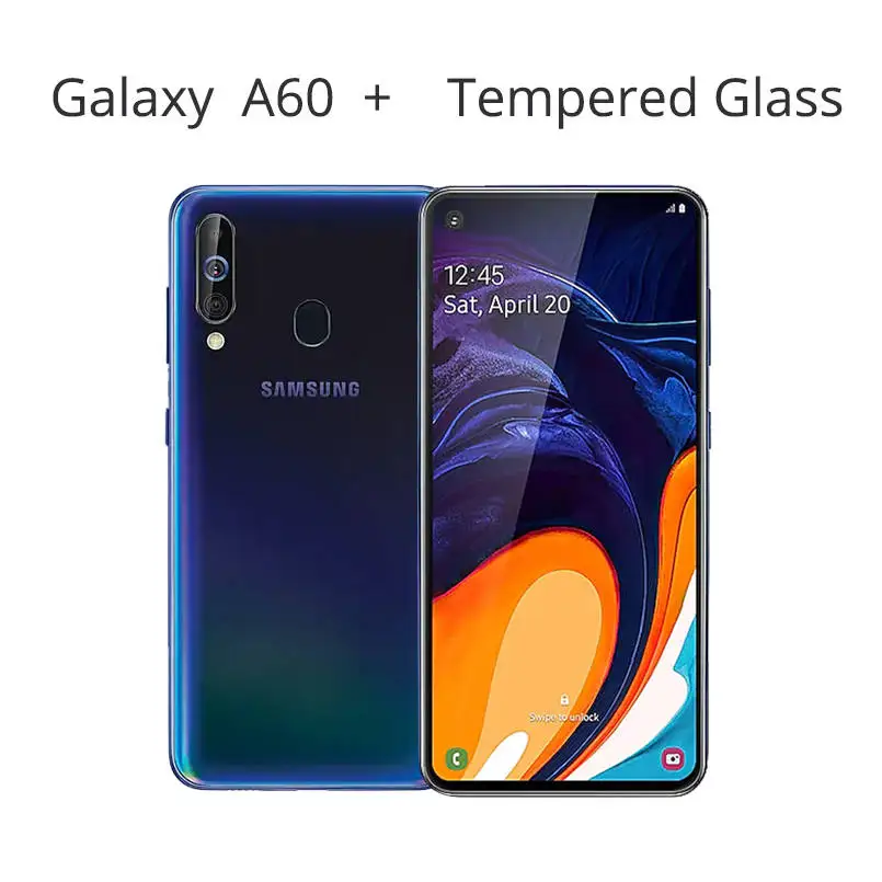 With Tempered Glass Samsung Galaxy A60 SM-A6060 смартфоны на Android 6,3 дюймов FHD+ Восьмиядерный процессор Snapdragon 675 6 ГБ 3500 мАч 32 МП камера NFC мобильный телефон - Цвет: With Tempered Glass