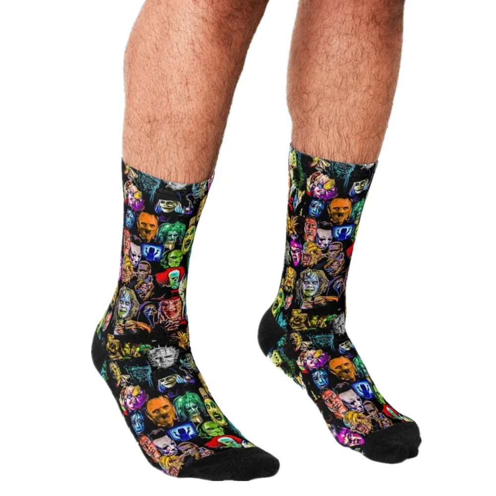 Мужские носки в стиле Харадзюку, счастливые повседневные сумасшедшие носки в стиле хип-хоп с изображением страшного Призрачного лица на Хэ...