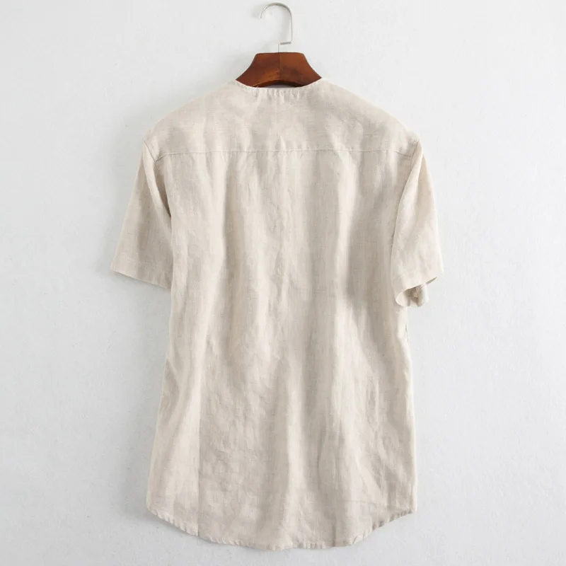Роскошная мужская рубашка из чистого льна рубашки с коротким рукавом летняя