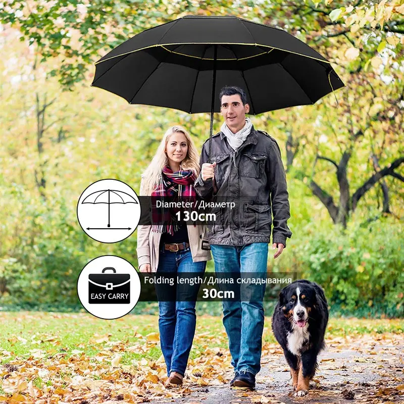 130cm Large Umbrella Men Rain Woman 3Folding Portable Double Layer Outdoor Paraguas Strong Windproof Business For Umbrellas - купить по