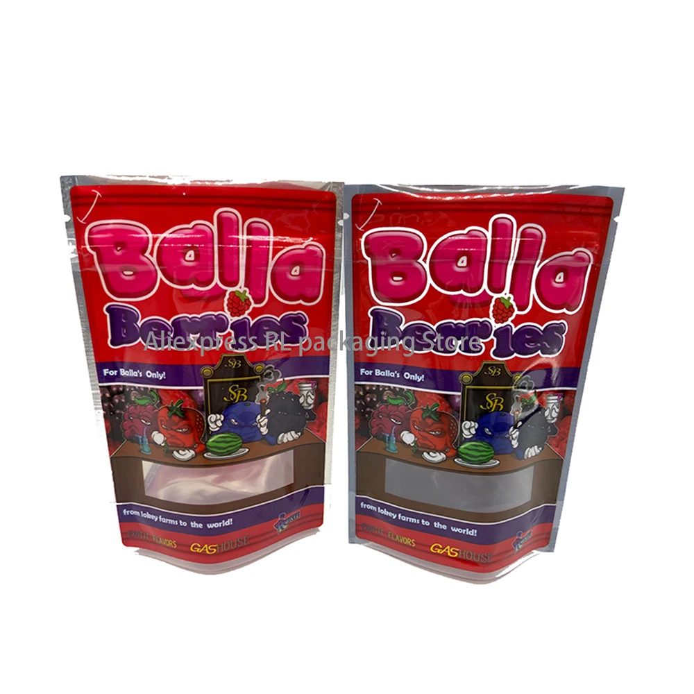 

600MG Balla clear window smell proof weed bags berries red bags gummie edible packaging resealable bag