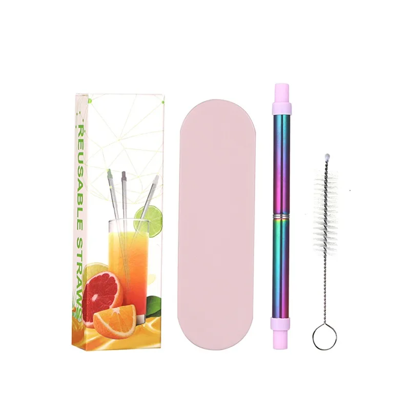 Colored straw Многоразовые, для питья металлические соломинки портативные из нержавеющей стали с футляром для хранения веревка Бар Пиво вечерние кухонные Экологичные аксессуары - Цвет: Colored straw