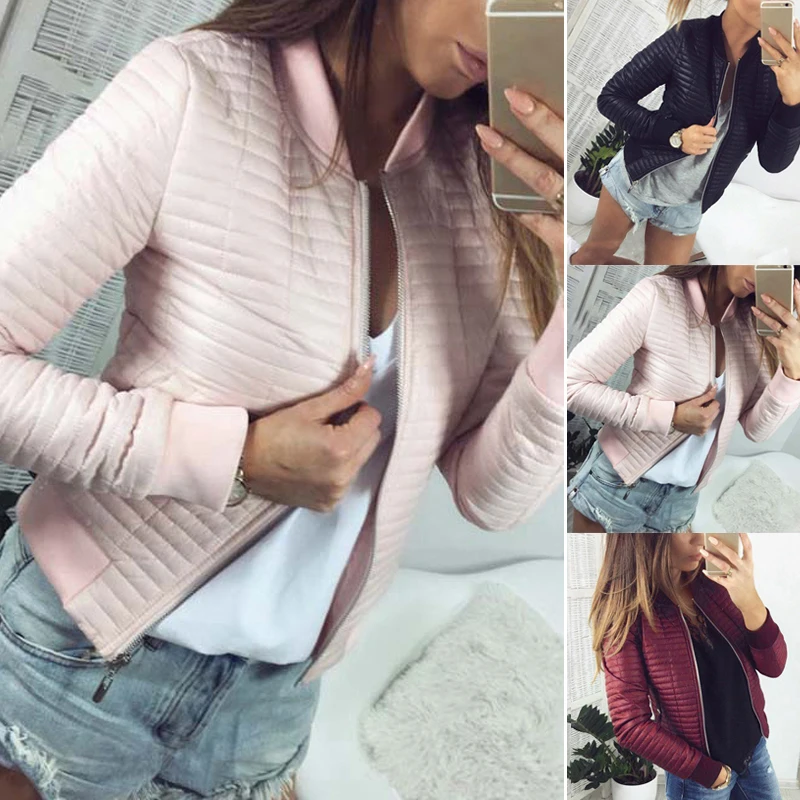 Женская куртка бомбер на молнии с длинным рукавом Повседневная приталенная без