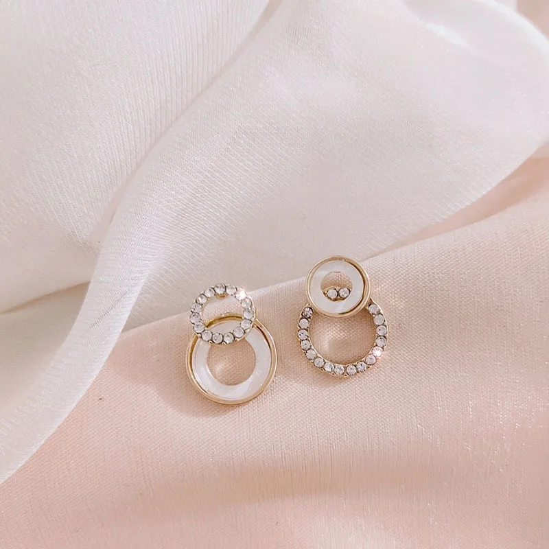 Круглый корейский стиль двойное кольцо геометрические серьги гвоздики