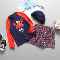 2 8 years old childrens swimsuit 3 piece set boys split long sleeve sunscreen swimsuit set baby cute crab bathing suit swimsuit