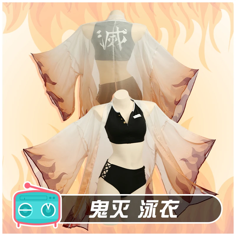 

В наличии аниме рассекающий демонов купальник Rengoku Kyoujurou косплей костюм милый раздельный кружевной тонкий солнцезащитный костюм рубашка Ра...