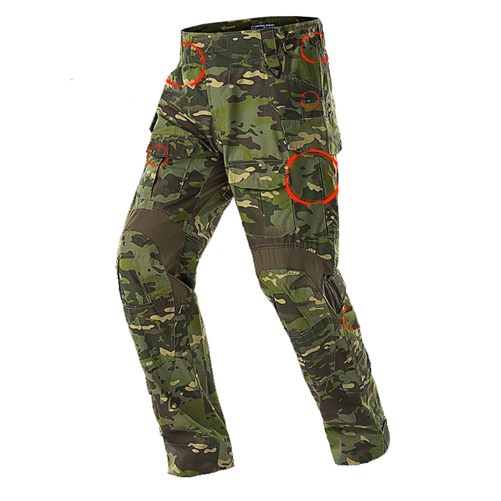 

HAN WILD Camouflage G3 Army Combat Sets Tactical Uniform Hunting Suit Airsoft Paintball Multicam Cargo Pant T-shirts with 4 Pads