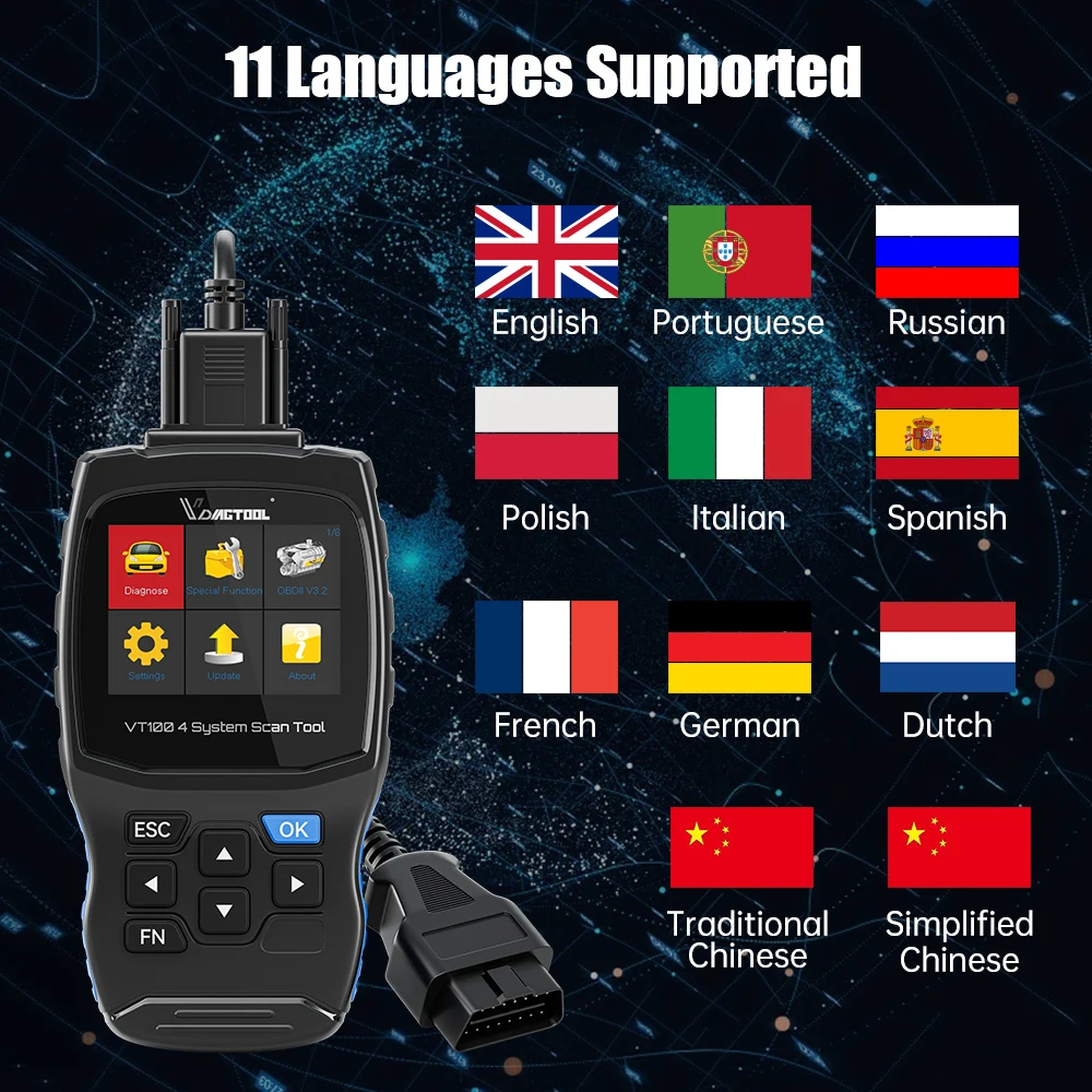Считыватель кодов VDIAGTOOL VT100 OBD2 сканер для двигателя ABS SRS сброс трансмиссионного