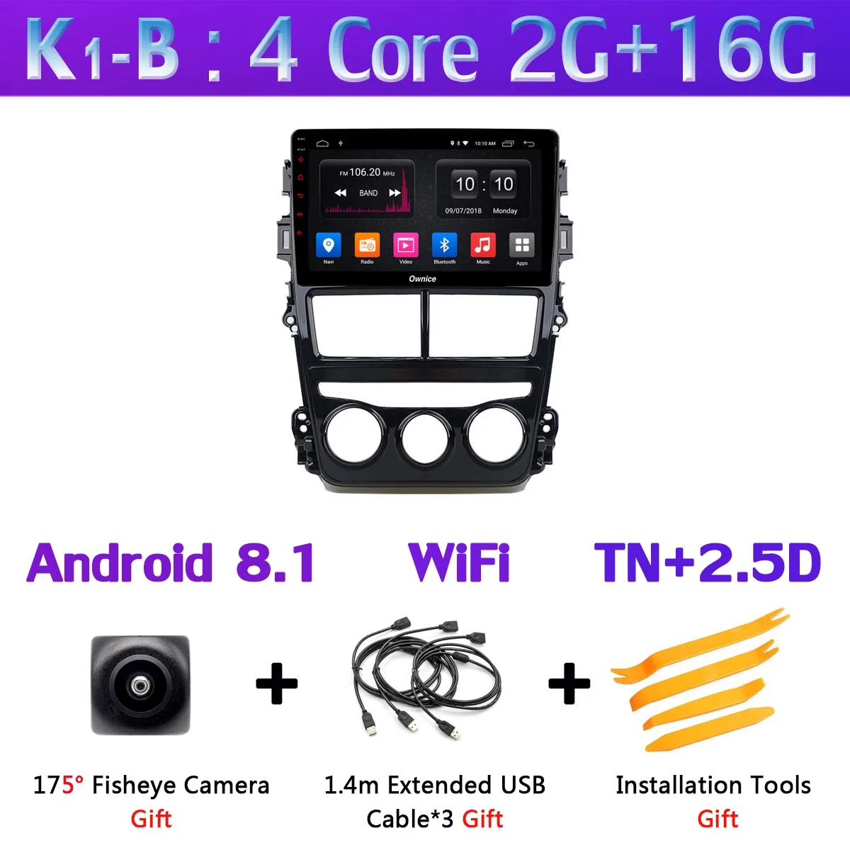 K1-B Панорамная камера 360 ° Android 9,0 Восьмиядерный 4G+ 64G DSP CarPlay Автомобильный плеер для Toyota Yaris Vios MT на gps радио - Цвет: K1-B