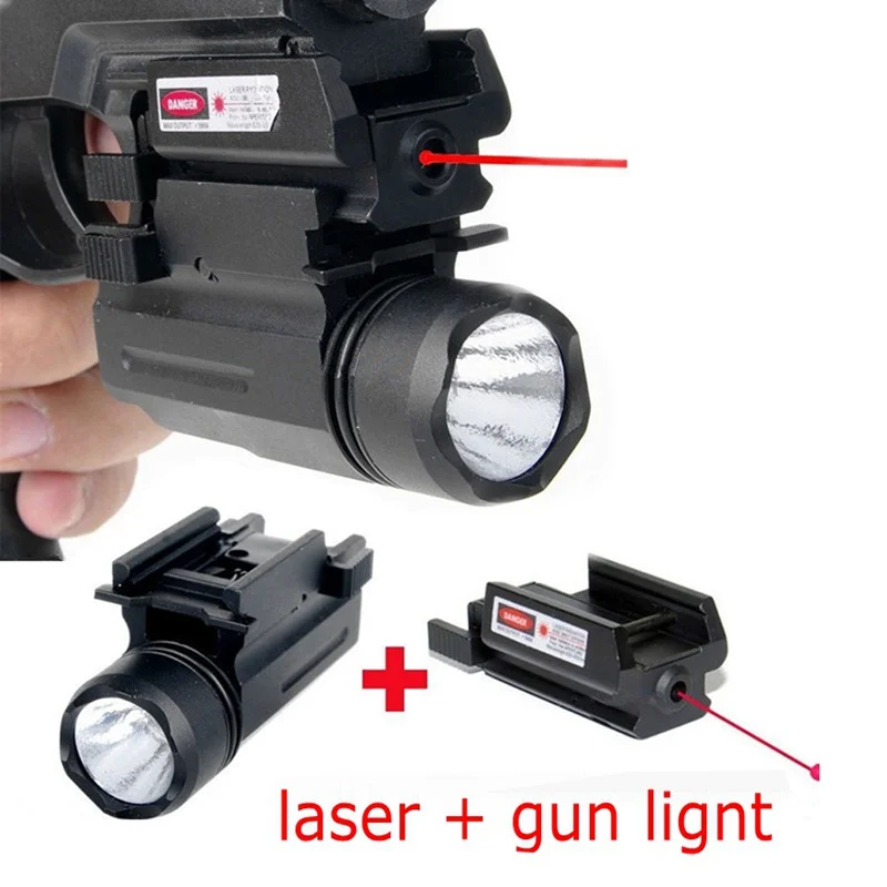 

2 in 1 Tactical LED Gun Flashlight + Red Laser Sight Combo for Shotgun Glock 17 19 22 20 23 31 37