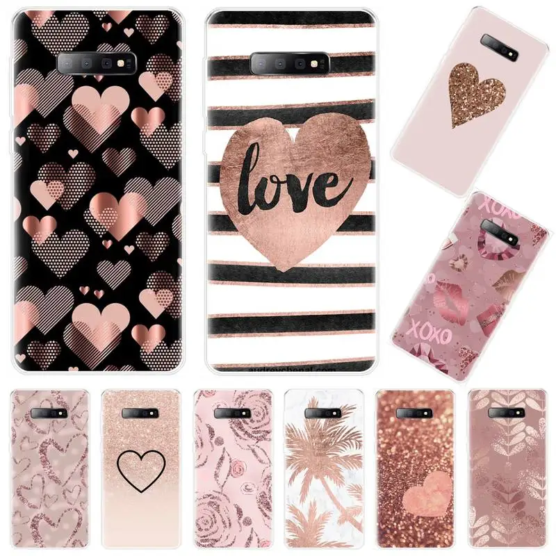 Розовый золотистый розовый чехол для телефона с сердечками Samsung Galaxy S5 S6 S7 S8 S9 S10 S10e