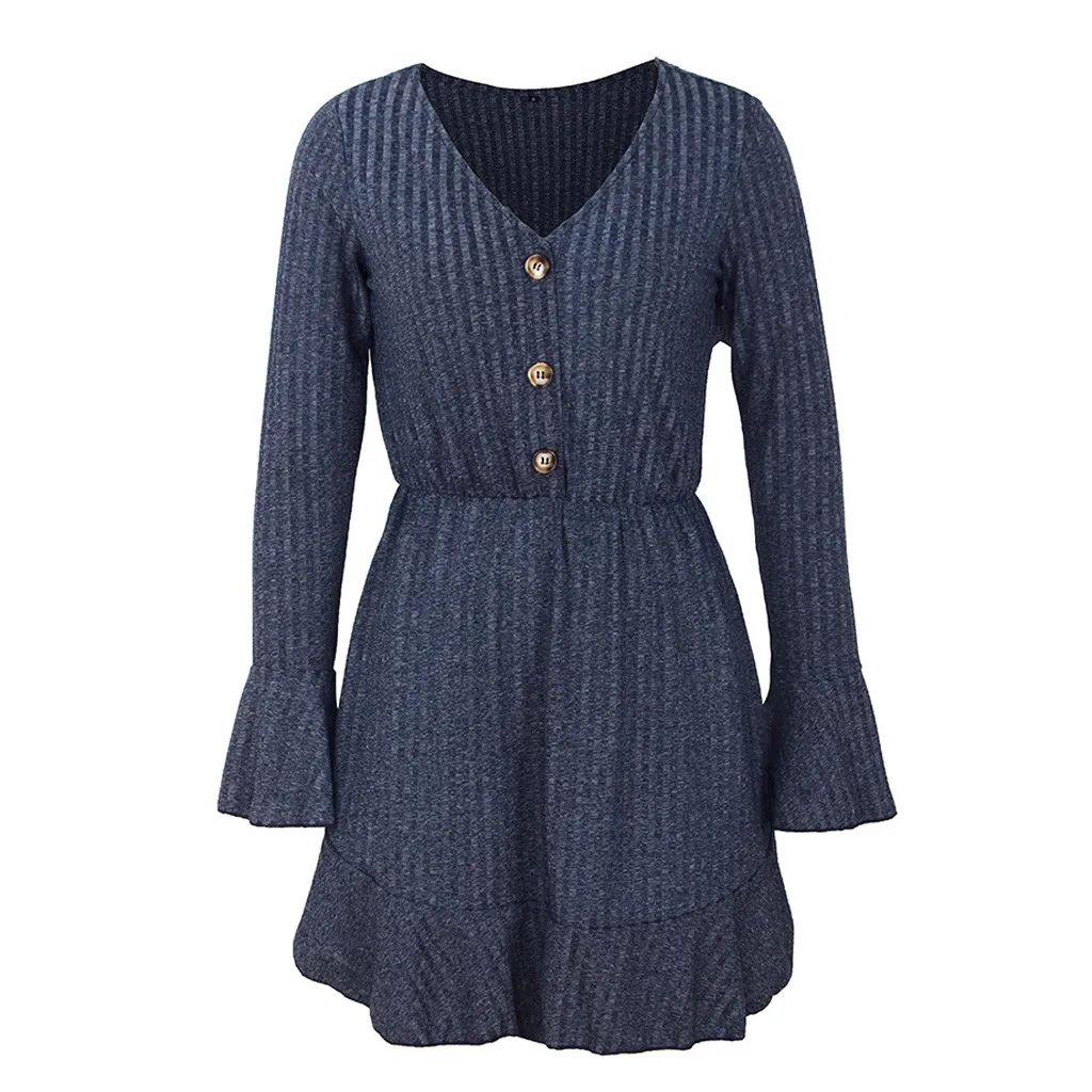 Вязаное платье для женщин Осеннее модное повседневное женское с v образным