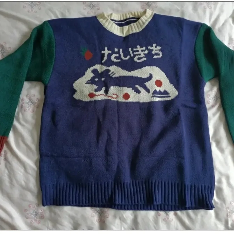 Вязаный белый свитер с котом милый женский длинным рукавом уличная одежда