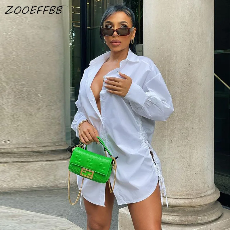 

ZOOEFFBB Long Sleeve Mini Shirt Dresses Women Birthday Outfits Spring 2022 New Fashion Aesthetic Clothes Sexy Club Party Dress