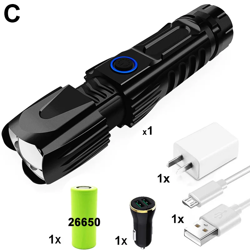 Option C ZK20 дропшиппинг светодиодный фонарик XHP90 масштабируемый USB Перезаряжаемый тактический фонарь 26650 батарея водонепроницаемая лампа с молотком Безопасности - Испускаемый цвет: Option C