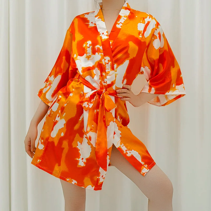 

Silk Bathrobe for Female Homewear Clothes for Summer Sexy Printed Nightgown Summer Short Bathrobe Womens Robes Sleepwear
