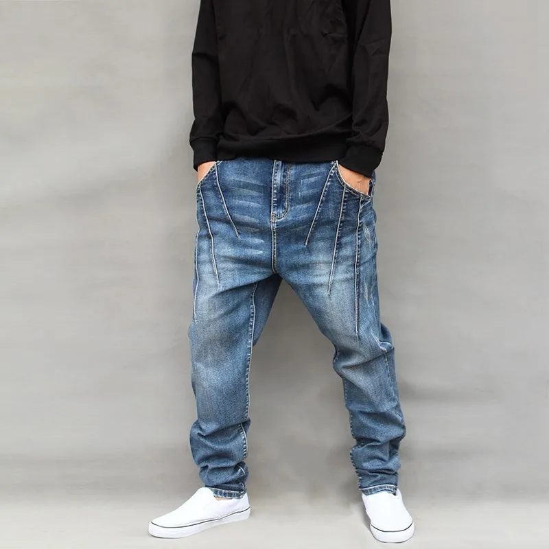 Мужские джинсы в стиле хип-хоп с заниженным шаговым швом шаровары размера плюс 6XL