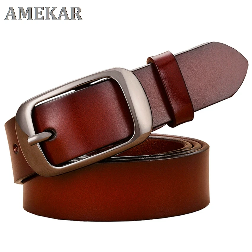 

Fashion Genuine Leather Belts For Women Quality Pin Buckle Woman Belt Cow Skin Waist Strap Female Girdle For Jeans Width 2.8 Cm