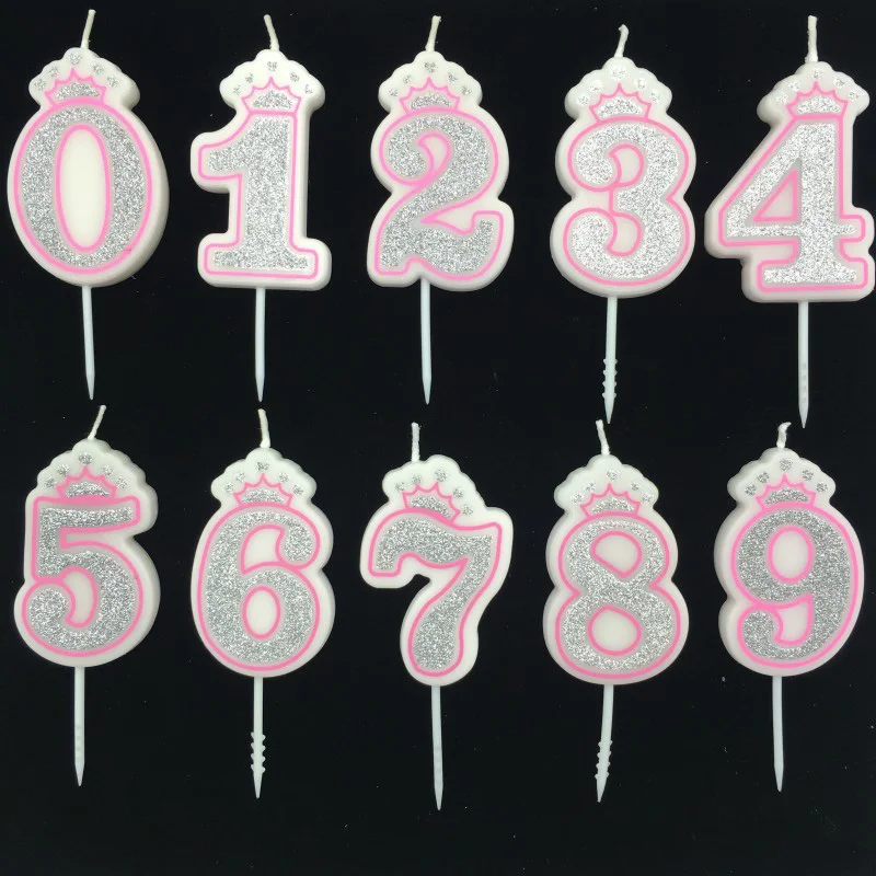 Блестящая свеча с цифрами от 0 до 9 серебряная на день рождения днем свечи для