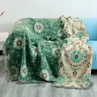 Хлопковое одеяло в скандинавском стиле, покрывало в американском стиле для дивана, этническое покрывало в стиле бохо с зелеными листьями, вязаное покрывало для спальни