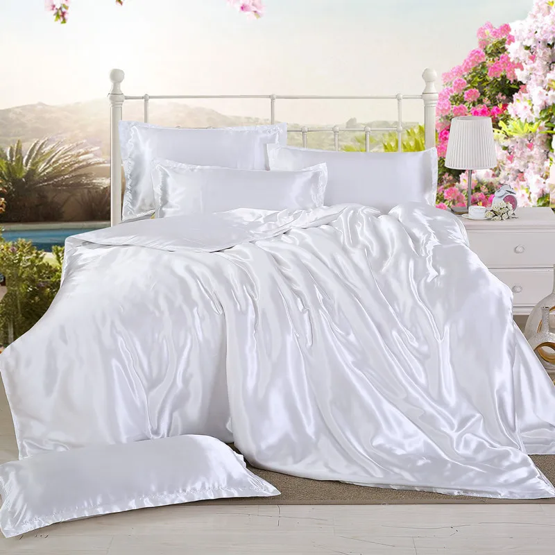 

New 100% pure satin silk bedding set Home Textile King size bed set bed clothes duvet cover flat sheet pillowcases