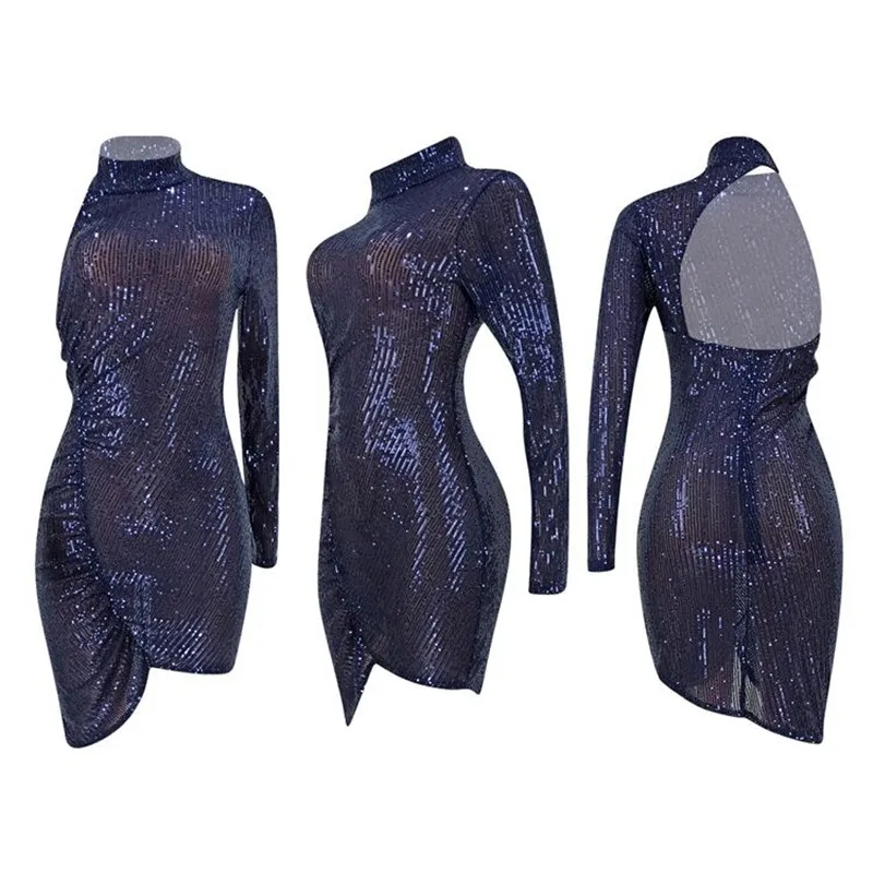 2021 сексуальное с открытой спиной женское платье на лето и осень высоким воротом