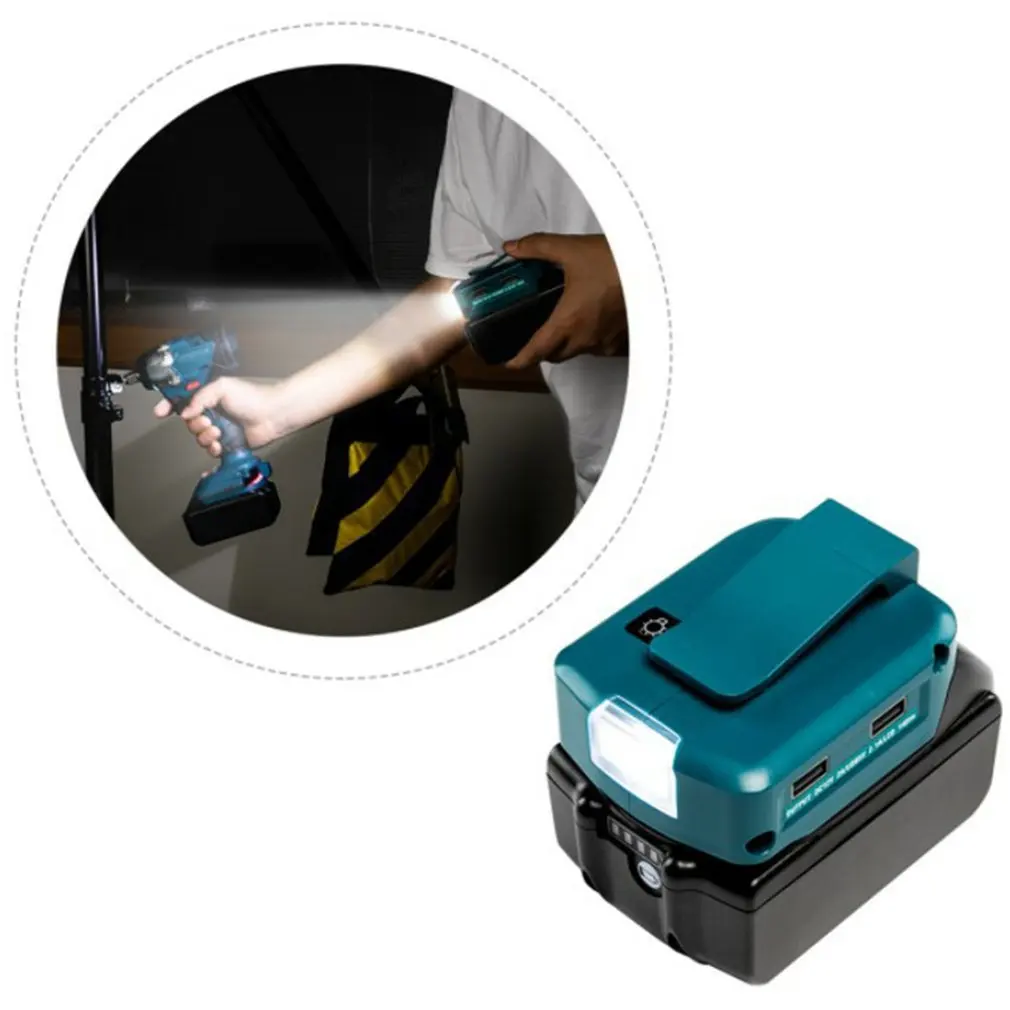 

14.4V/18V Li-on Battery Dual USB Port with LED Light Spotlight Outdoor Flashlight for Makita Batteries