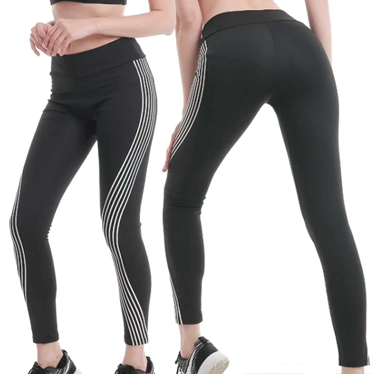 

Women High Waist Creative Reflective Stripes Workout Yoga Sports Pants Ballet Tights Gymnastics Running Leggings Dancewear