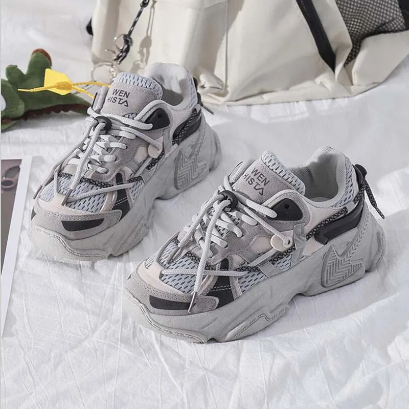 

Sneakers Women Chunky 2021 Spring Fashion Flat Platform Shoes Black Grey Women Casual Trainer Shoe Tenis De Mujer