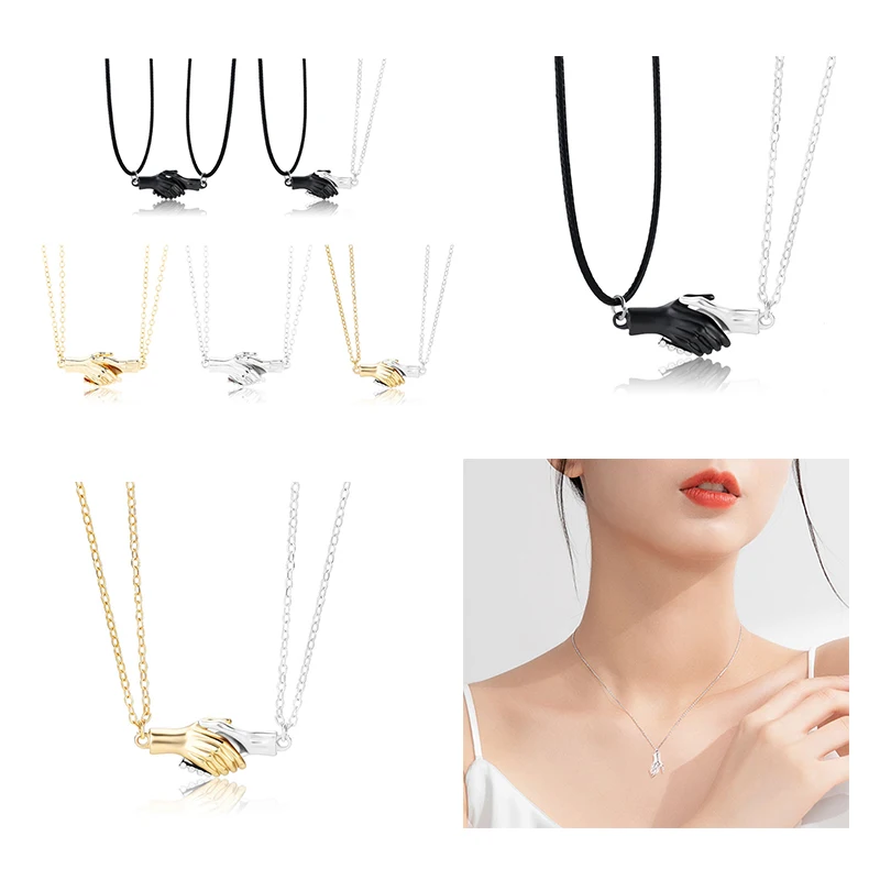 

2Pcs Hold Hands Magnetic Attracts Couple Necklace Lovers Hand in Hand Pendant Necklace For Women Men Fashion Jewelry 5 Colors