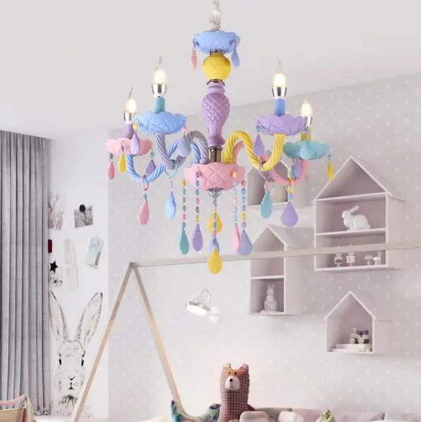 Красочная хрустальная люстра Macaron цвет Droplight детская спальня лампа креативная фантазия светильник витраж блеск