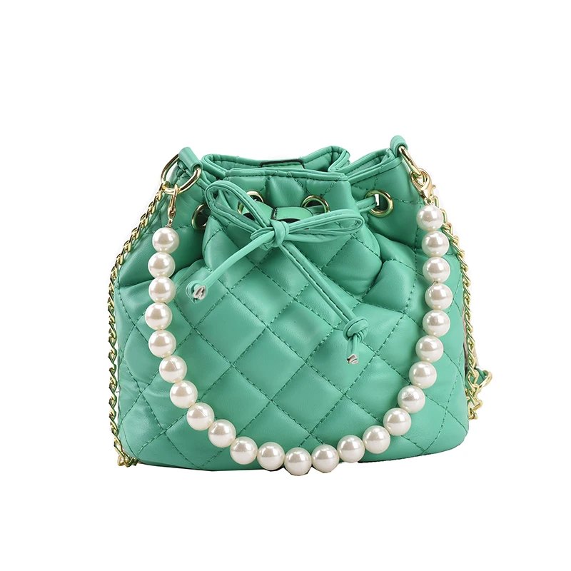 

Fashion Rhombic PU Leather Pearl Women bucket Shoulder Designer Messenger Crossbody Bags Purses And Handbags Sac Main Bolsos