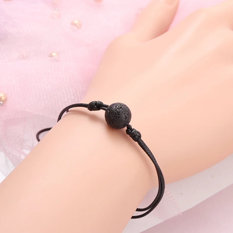 Трендовые черные кожаные браслеты с подвеской из лавы для женщин и мужчин