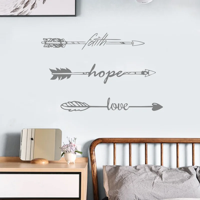 

English Faith Hope Love Vinyl Wall Sticker Nordic Arrow Wall Decals for Home Decoration Bedroom Decor Kids Room Mural Wallpaper
