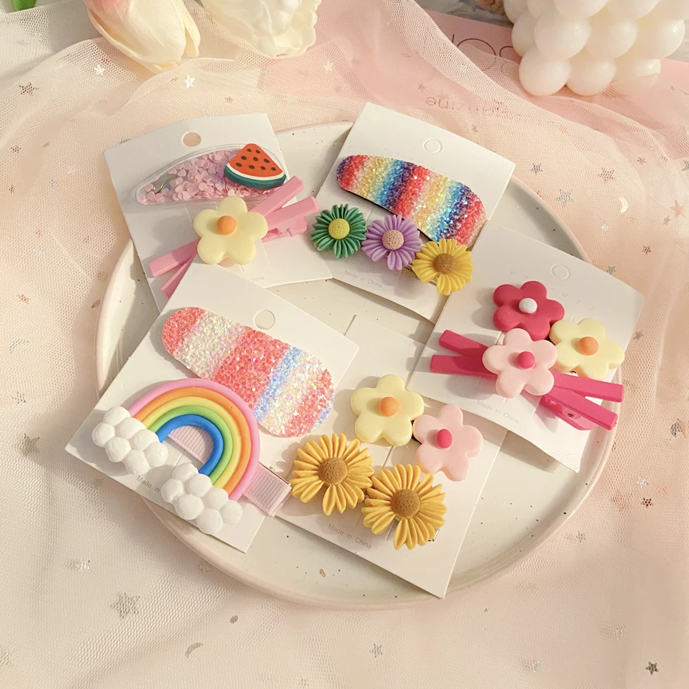

2Pcs/Set Lovely Flower Hairpins Fashion children Hairpin Scrunchie For Girl&Women Cute Korean Hair Accessories Styling BB clip