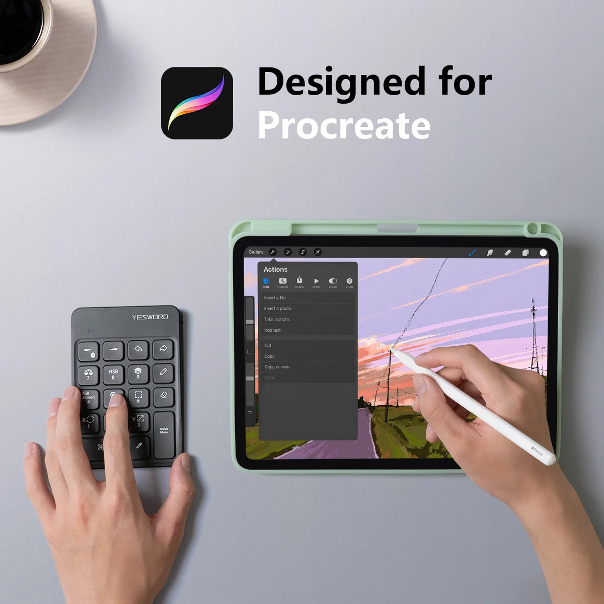 Беспроводная клавиатура YESWORD для Procreate Bluetooth рисования iPad графических планшетов