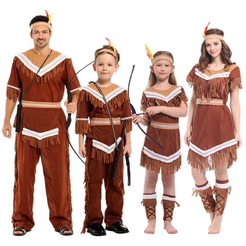 

Indian Princess Costumes Kids Girls Pocahontas Huntress Costume Purim Party Mardi Gras Fancy Dress Child Parent-child Costumes