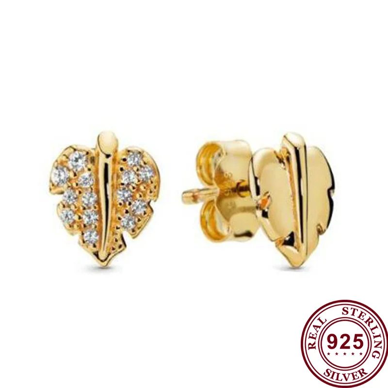 

100% 925 серьги Silver Pan Earrings Fashion Glittering Gold Leaf Pan Earrings For Women Wedding Gift Fashion Jewelry